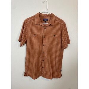 Patagonia Mens Medium Orange Plaid Hemp Organic Cotton Button Down Shirt 53139